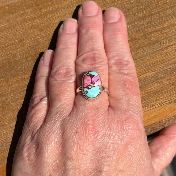 Artisan Crafted Cotton Candy Sterling Silver Oval Ring - Picture 8 of 9